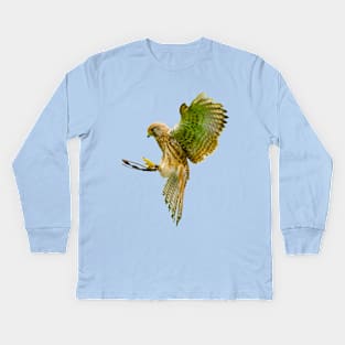 Kestrel about to land on a falconers fist Kids Long Sleeve T-Shirt